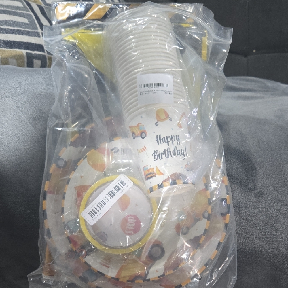 Construction Theme Birthday Party Set - Cups, Plates, Napkins & Tablecloths